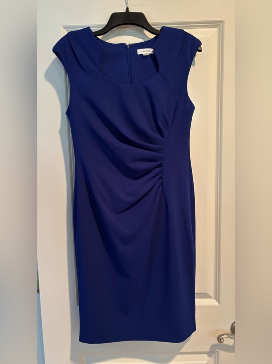 Calvin Klein Dresses & Skirts - Calvin Klein Womens Size 8 Blue Ruched Sheath Dress Cap Sleeve Cocktail